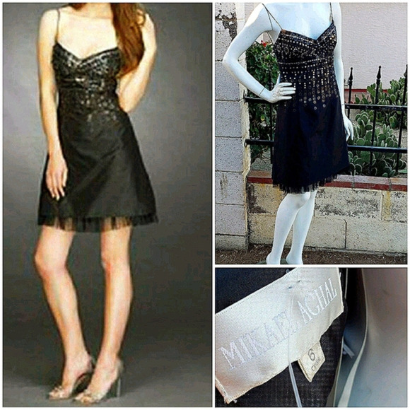 Mikael Aghal Black Metallic Sequin Dress - Picture 1 of 4